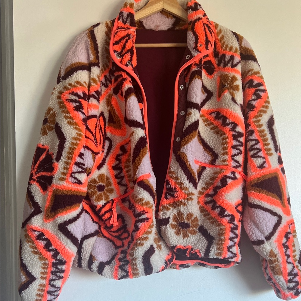 Free People Patterned Fleece Jacket M
